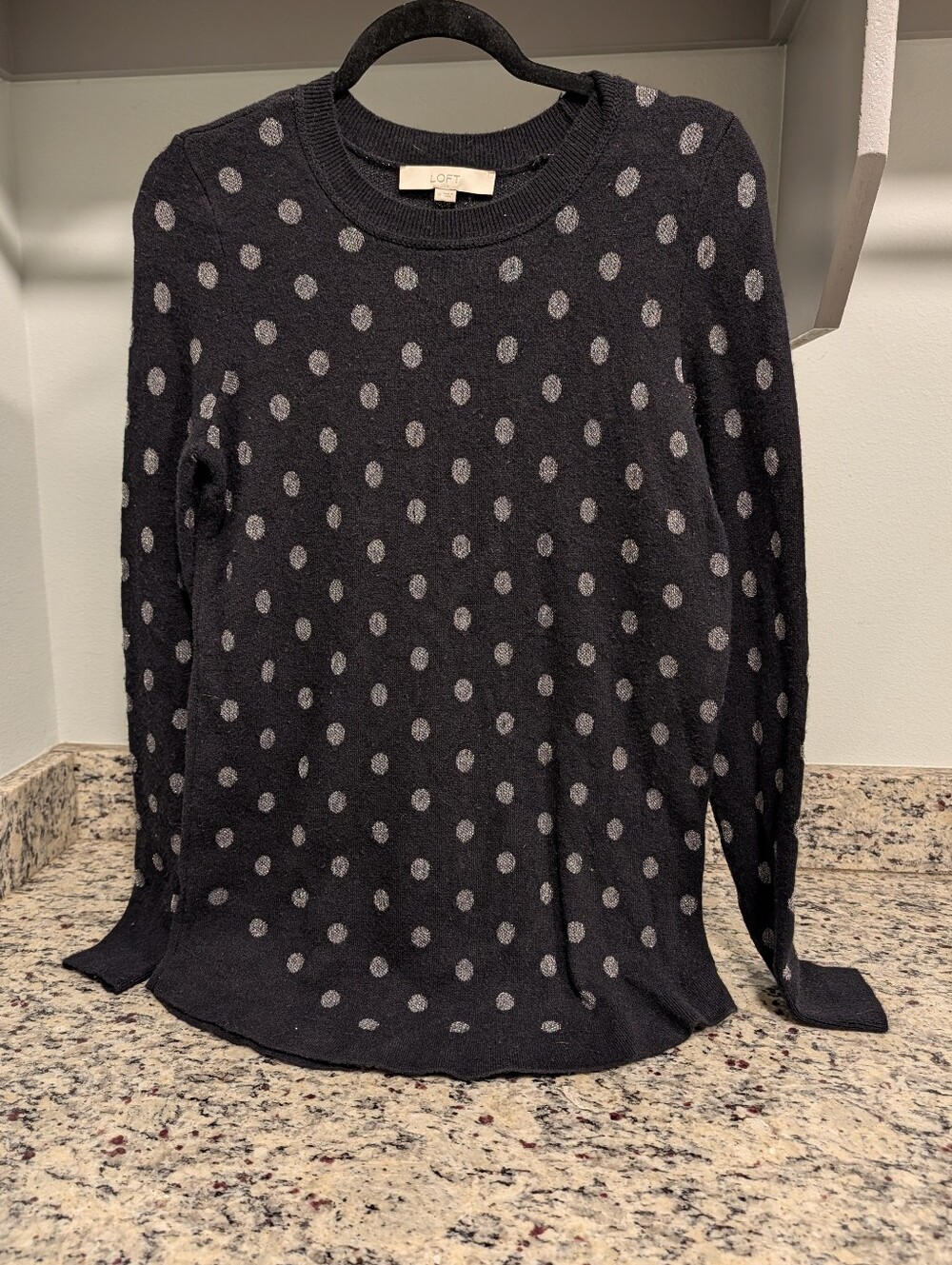 LOFT Black & Silver Polka Dot Lightweight Crewneck Women's Sweater